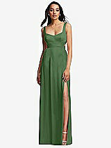 Front View Thumbnail - Vineyard Green Open Neck Cross Bodice Cutout  Maxi Dress with Front Slit