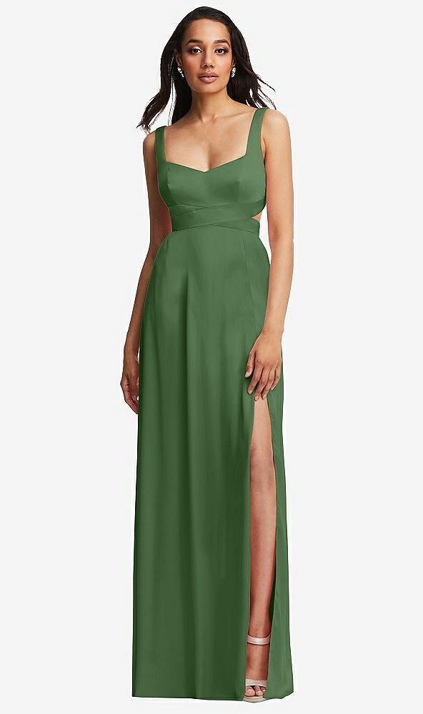 Front View - Vineyard Green Open Neck Cross Bodice Cutout  Maxi Dress with Front Slit