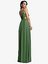 Rear View Thumbnail - Vineyard Green Open Neck Cross Bodice Cutout  Maxi Dress with Front Slit