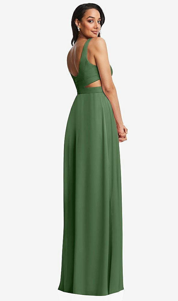 Back View - Vineyard Green Open Neck Cross Bodice Cutout  Maxi Dress with Front Slit