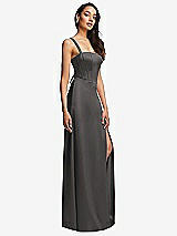 Side View Thumbnail - Caviar Gray Lace Up Tie-Back Corset Maxi Dress with Front Slit