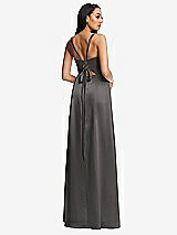 Rear View Thumbnail - Caviar Gray Lace Up Tie-Back Corset Maxi Dress with Front Slit