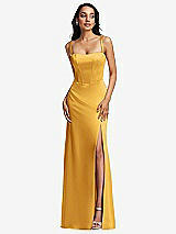 Front View Thumbnail - NYC Yellow Lace Up Tie-Back Corset Maxi Dress with Front Slit