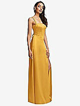 Side View Thumbnail - NYC Yellow Lace Up Tie-Back Corset Maxi Dress with Front Slit