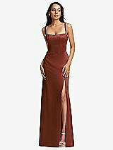 Front View Thumbnail - Auburn Moon Lace Up Tie-Back Corset Maxi Dress with Front Slit