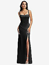 Front View Thumbnail - Black Lace Up Tie-Back Corset Maxi Dress with Front Slit