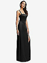 Side View Thumbnail - Black Lace Up Tie-Back Corset Maxi Dress with Front Slit