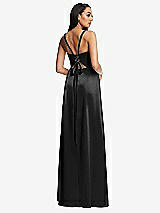 Rear View Thumbnail - Black Lace Up Tie-Back Corset Maxi Dress with Front Slit