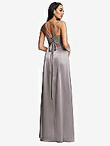 Rear View Thumbnail - Cashmere Gray Lace Up Tie-Back Corset Maxi Dress with Front Slit