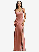 Front View Thumbnail - Desert Rose Lace Up Tie-Back Corset Maxi Dress with Front Slit