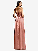 Rear View Thumbnail - Desert Rose Lace Up Tie-Back Corset Maxi Dress with Front Slit