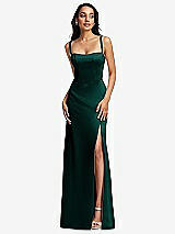 Front View Thumbnail - Evergreen Lace Up Tie-Back Corset Maxi Dress with Front Slit