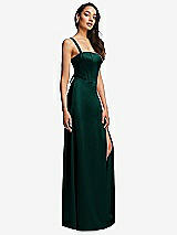 Side View Thumbnail - Evergreen Lace Up Tie-Back Corset Maxi Dress with Front Slit