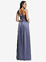 Rear View Thumbnail - French Blue Lace Up Tie-Back Corset Maxi Dress with Front Slit