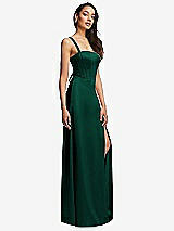Side View Thumbnail - Hunter Green Lace Up Tie-Back Corset Maxi Dress with Front Slit