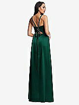 Rear View Thumbnail - Hunter Green Lace Up Tie-Back Corset Maxi Dress with Front Slit