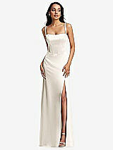 Front View Thumbnail - Ivory Lace Up Tie-Back Corset Maxi Dress with Front Slit