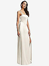 Side View Thumbnail - Ivory Lace Up Tie-Back Corset Maxi Dress with Front Slit