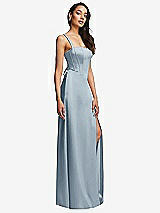 Side View Thumbnail - Mist Lace Up Tie-Back Corset Maxi Dress with Front Slit