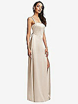 Side View Thumbnail - Oat Lace Up Tie-Back Corset Maxi Dress with Front Slit