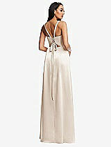 Rear View Thumbnail - Oat Lace Up Tie-Back Corset Maxi Dress with Front Slit