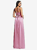 Rear View Thumbnail - Powder Pink Lace Up Tie-Back Corset Maxi Dress with Front Slit