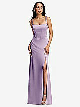Front View Thumbnail - Pale Purple Lace Up Tie-Back Corset Maxi Dress with Front Slit