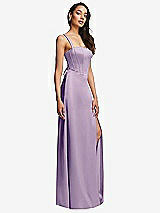 Side View Thumbnail - Pale Purple Lace Up Tie-Back Corset Maxi Dress with Front Slit