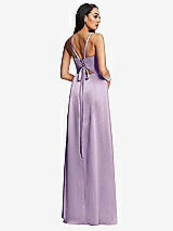 Rear View Thumbnail - Pale Purple Lace Up Tie-Back Corset Maxi Dress with Front Slit