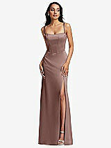 Front View Thumbnail - Sienna Lace Up Tie-Back Corset Maxi Dress with Front Slit