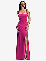 Front View Thumbnail - Think Pink Lace Up Tie-Back Corset Maxi Dress with Front Slit