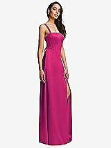 Side View Thumbnail - Think Pink Lace Up Tie-Back Corset Maxi Dress with Front Slit