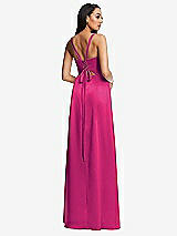Rear View Thumbnail - Think Pink Lace Up Tie-Back Corset Maxi Dress with Front Slit