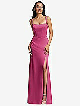 Front View Thumbnail - Tea Rose Lace Up Tie-Back Corset Maxi Dress with Front Slit