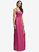Side View Thumbnail - Tea Rose Lace Up Tie-Back Corset Maxi Dress with Front Slit