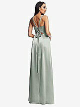 Rear View Thumbnail - Willow Green Lace Up Tie-Back Corset Maxi Dress with Front Slit