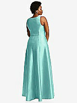 Alt View 3 Thumbnail - Coastal Boned Corset Closed-Back Satin Gown with Full Skirt and Pockets