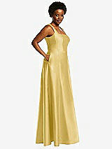 Alt View 2 Thumbnail - Maize Boned Corset Closed-Back Satin Gown with Full Skirt and Pockets