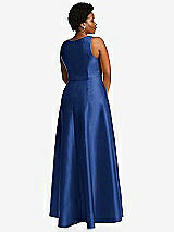 Alt View 3 Thumbnail - Classic Blue Boned Corset Closed-Back Satin Gown with Full Skirt and Pockets