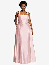 Alt View 1 Thumbnail - Ballet Pink Boned Corset Closed-Back Satin Gown with Full Skirt and Pockets
