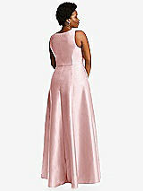 Alt View 3 Thumbnail - Ballet Pink Boned Corset Closed-Back Satin Gown with Full Skirt and Pockets