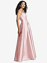 Side View Thumbnail - Ballet Pink Boned Corset Closed-Back Satin Gown with Full Skirt and Pockets