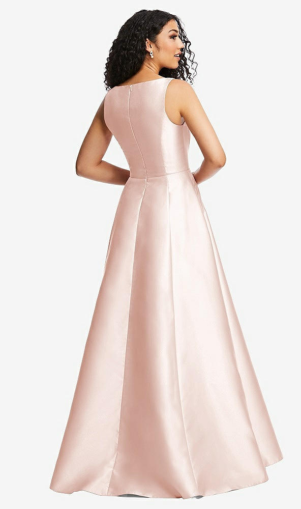 Back View - Blush Boned Corset Closed-Back Satin Gown with Full Skirt and Pockets