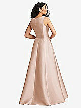 Rear View Thumbnail - Cameo Boned Corset Closed-Back Satin Gown with Full Skirt and Pockets