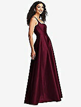 Side View Thumbnail - Cabernet Boned Corset Closed-Back Satin Gown with Full Skirt and Pockets