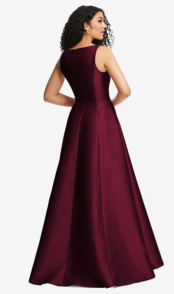 Back View - Cabernet Boned Corset Closed-Back Satin Gown with Full Skirt and Pockets