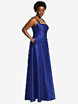 Alt View 2 Thumbnail - Cobalt Blue Boned Corset Closed-Back Satin Gown with Full Skirt and Pockets