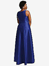 Alt View 3 Thumbnail - Cobalt Blue Boned Corset Closed-Back Satin Gown with Full Skirt and Pockets