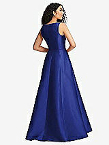 Rear View Thumbnail - Cobalt Blue Boned Corset Closed-Back Satin Gown with Full Skirt and Pockets