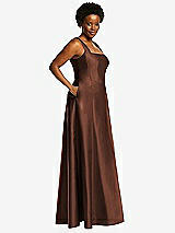 Alt View 2 Thumbnail - Cognac Boned Corset Closed-Back Satin Gown with Full Skirt and Pockets
